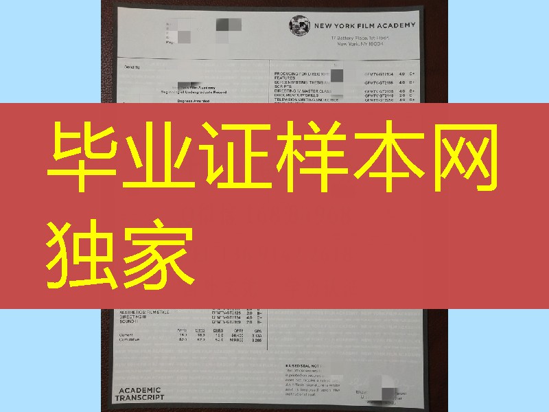 美国纽约电影学院成绩单，New York Film Academy transcript