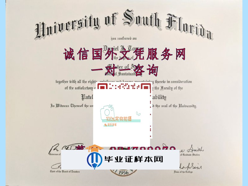 美国南佛罗里达大学毕业证模板=成绩单样本图片